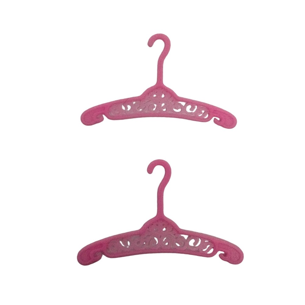 Vintage Barbie Pink Doll Clothes Hangers Lot of 2 Miniature Toy Hangers